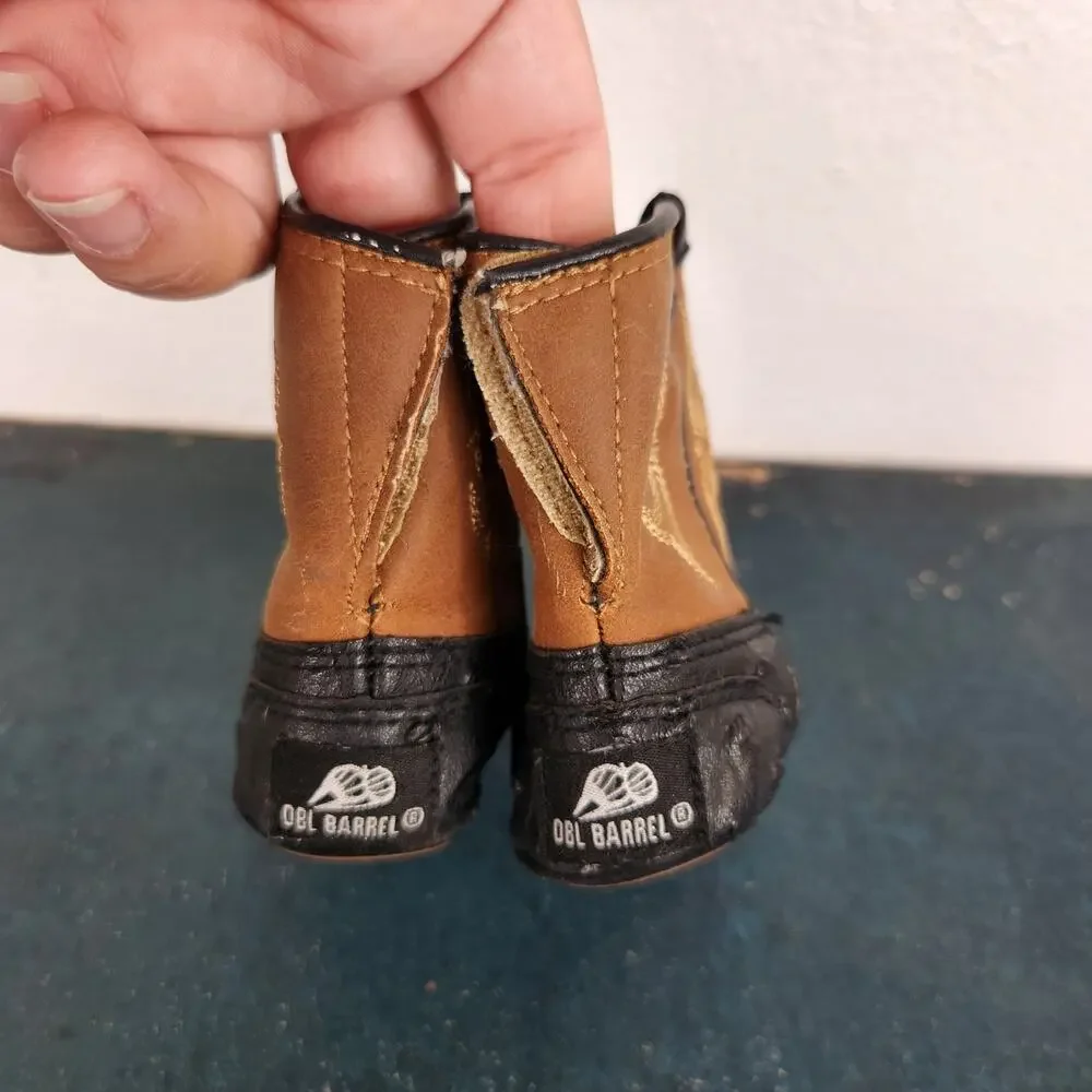 DBL Barrel Faux Ostrich Black Western Infant Boots Hook & Loop Closure